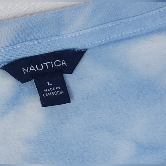 Nautica Women's Tie Dye Sky Theme Crew Neck Sweatshirt Size Large Blue / White - Picture 11 of 11